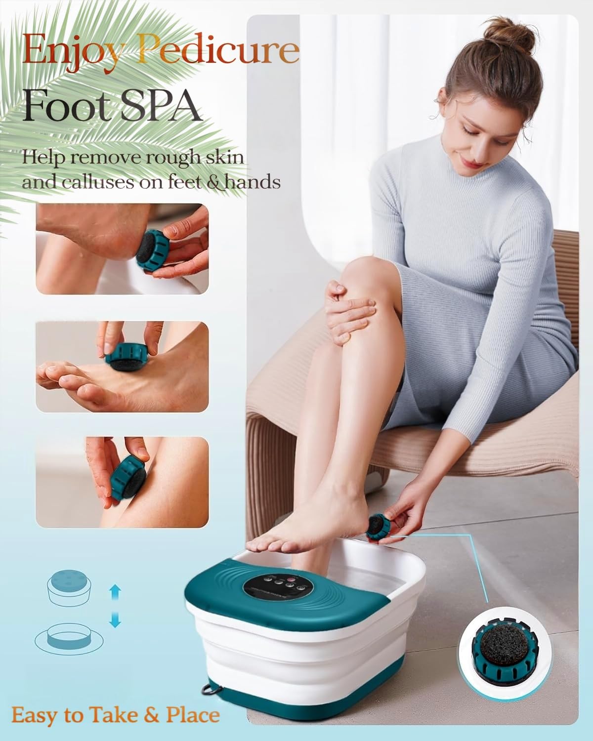 SPA4PIEDS Foot Spa Bath Massager with Heat, Bubble Jets, Red Light & Timer, Pedicure Foot Spa with 95-118℉ Temperature Control, 8 Shiatsu Rollers, Pumice Stone, Gift for Women,Men,Dad
