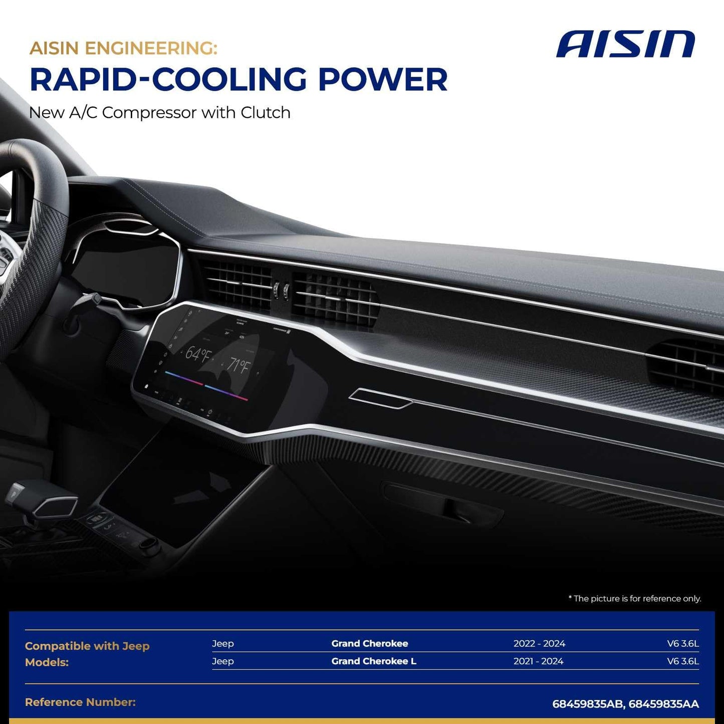 AISIN AFTERMARKET ACCCH-00422 Air Conditioner AC Compressor - Compatible with Jeep Grand Cherokee 2022-2024 3.6L, Grand Cherokee L 2021-2024 3.6L - with 6-Pulley Groove, with Clutch