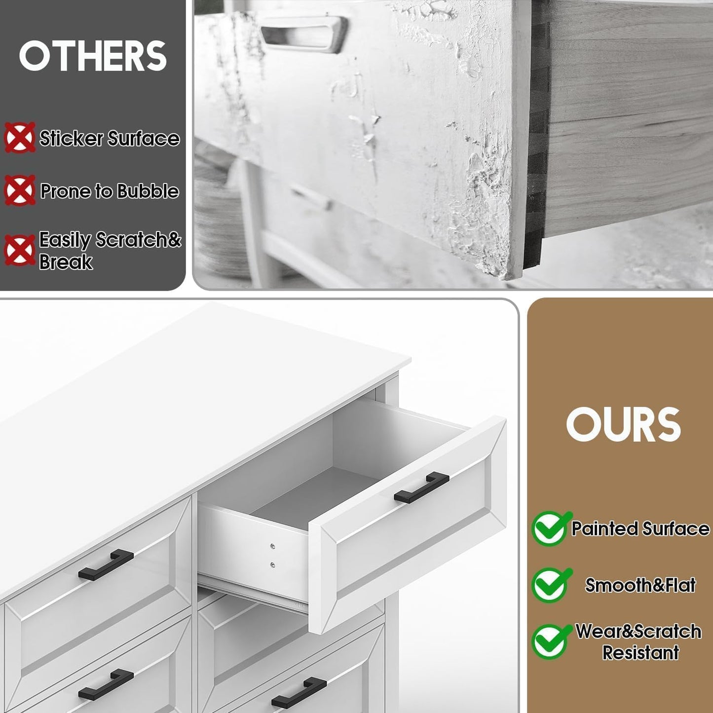 biukpci White 6 Drawer Dresser for Bedroom, Modern Chest of Drawers with Deep Drawers, Wood Double Dresser for Storage Clothes