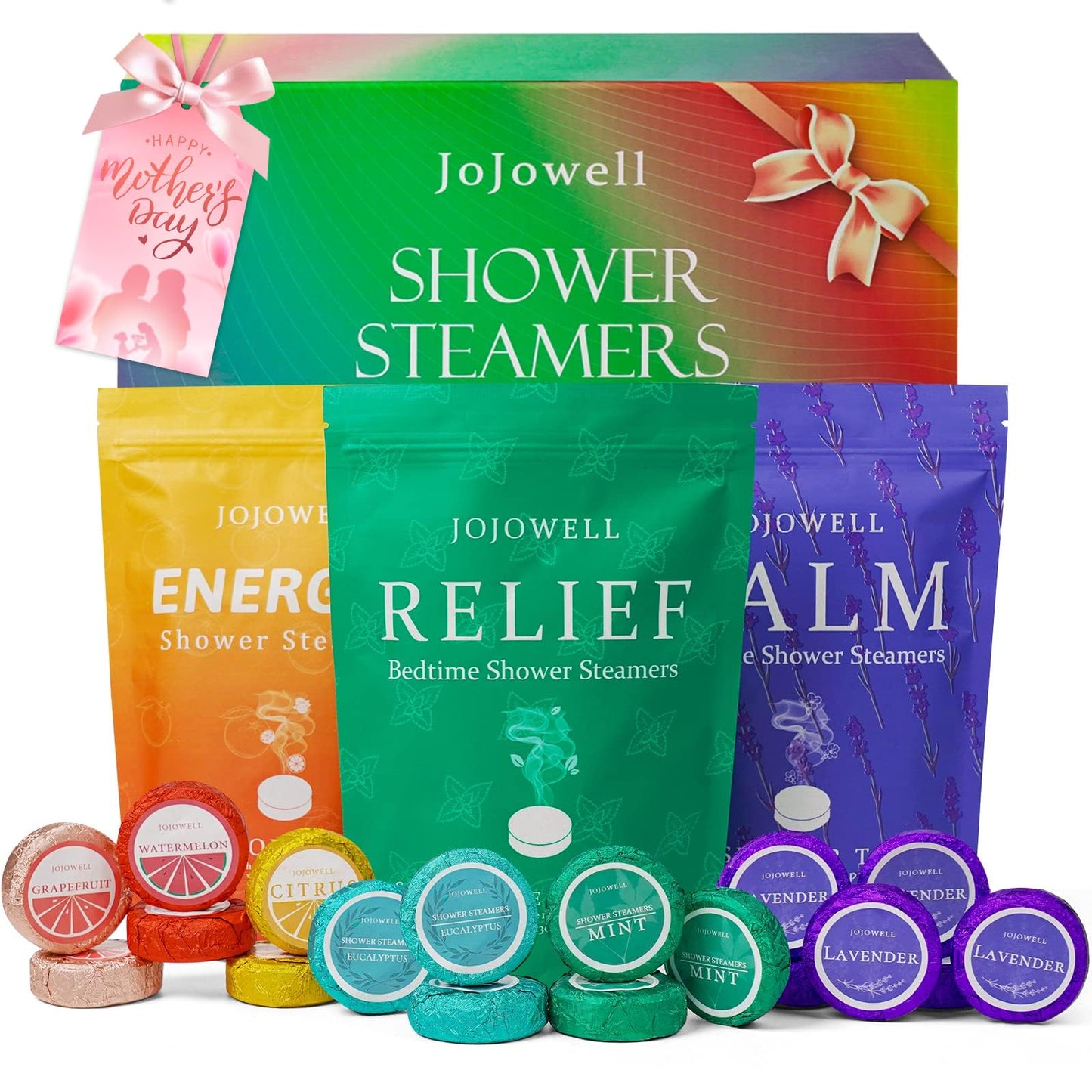 JoJowell Shower Steamers Aromatherapy - 18 Pack Mothers Day Gifts for Mom Wife Grandma from Daughter Son, Birthday Gifts for Women Men Self Care with Natural Essential Oils Relaxation Home SPA