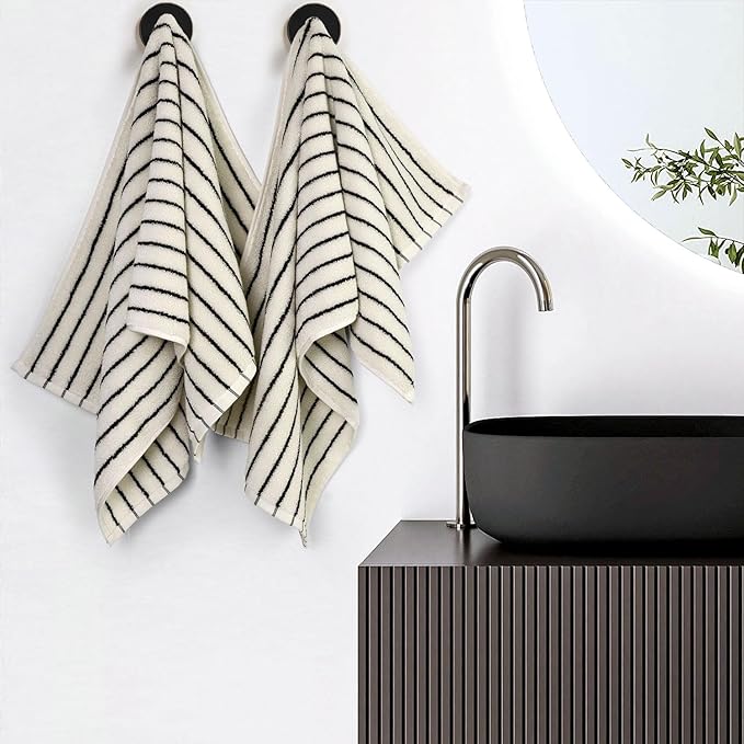 Jacquotha Black and White Striped Hand Towels