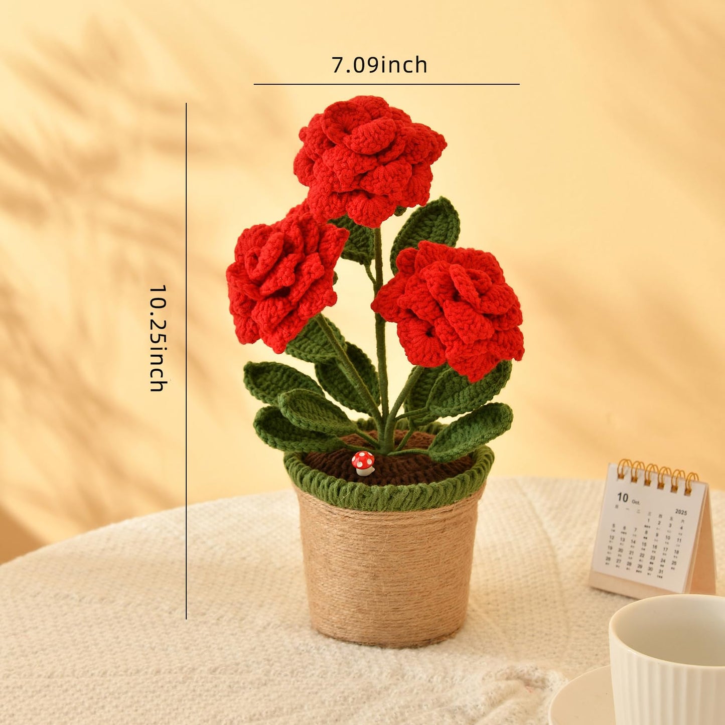 TALIBSA Handmade Crochet Rose Flower Pot Plant Gift Box，Crochet Flowers Handmade Knitted Potted Plants，Knitting Crochet Puff Flowers Potted Plants，Gifts for Family, Loved Ones and Friends