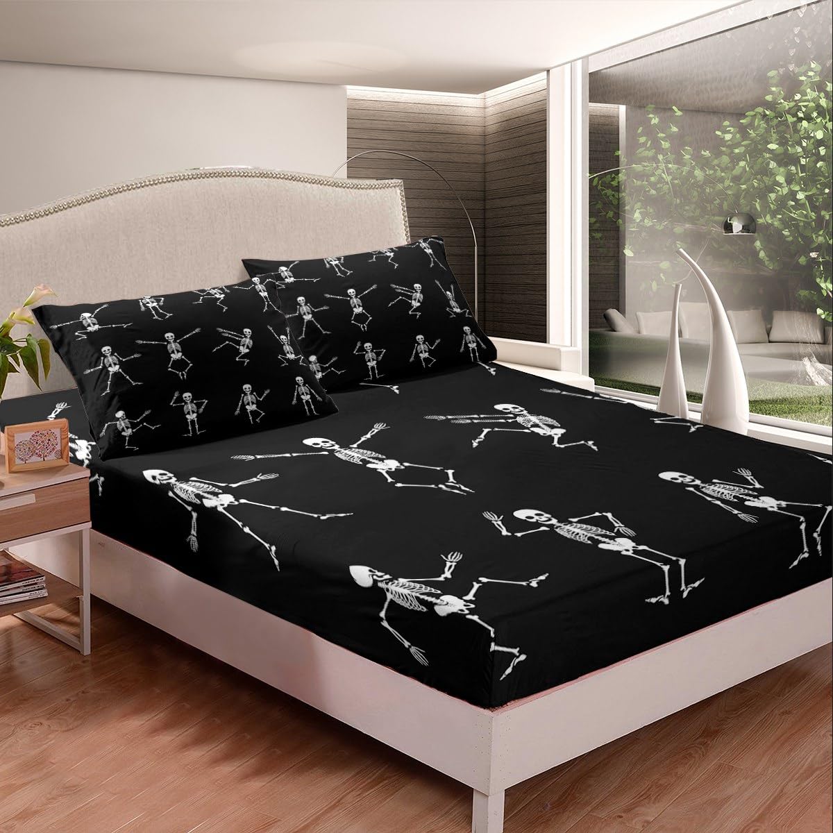 Erosebridal Sugar Skull Sheet Set Twin Size Skeleton Bones Bedding Set for Kids Boys Girls Teens Adult Halloween Horror Theme Fitted Sheet Gothic Spooky Bed Sheet Wrinkle Bedclothes(No Flat Sheet)