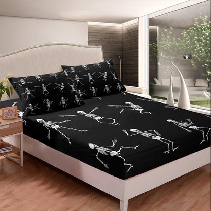 Erosebridal Sugar Skull Sheet Set Twin Size Skeleton Bones Bedding Set for Kids Boys Girls Teens Adult Halloween Horror Theme Fitted Sheet Gothic Spooky Bed Sheet Wrinkle Bedclothes(No Flat Sheet)
