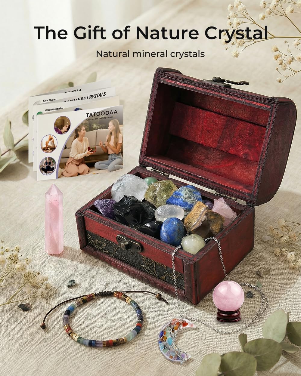 Crystals and Healing Stones Set, Chakra Healing Crystals, 7 Chakra Stones Set, Chakra Bracelets, Rose Crystal Wand and Ball, Reiki Energy Balance and Protection, Relief Anxiety Stress Gifts for Women
