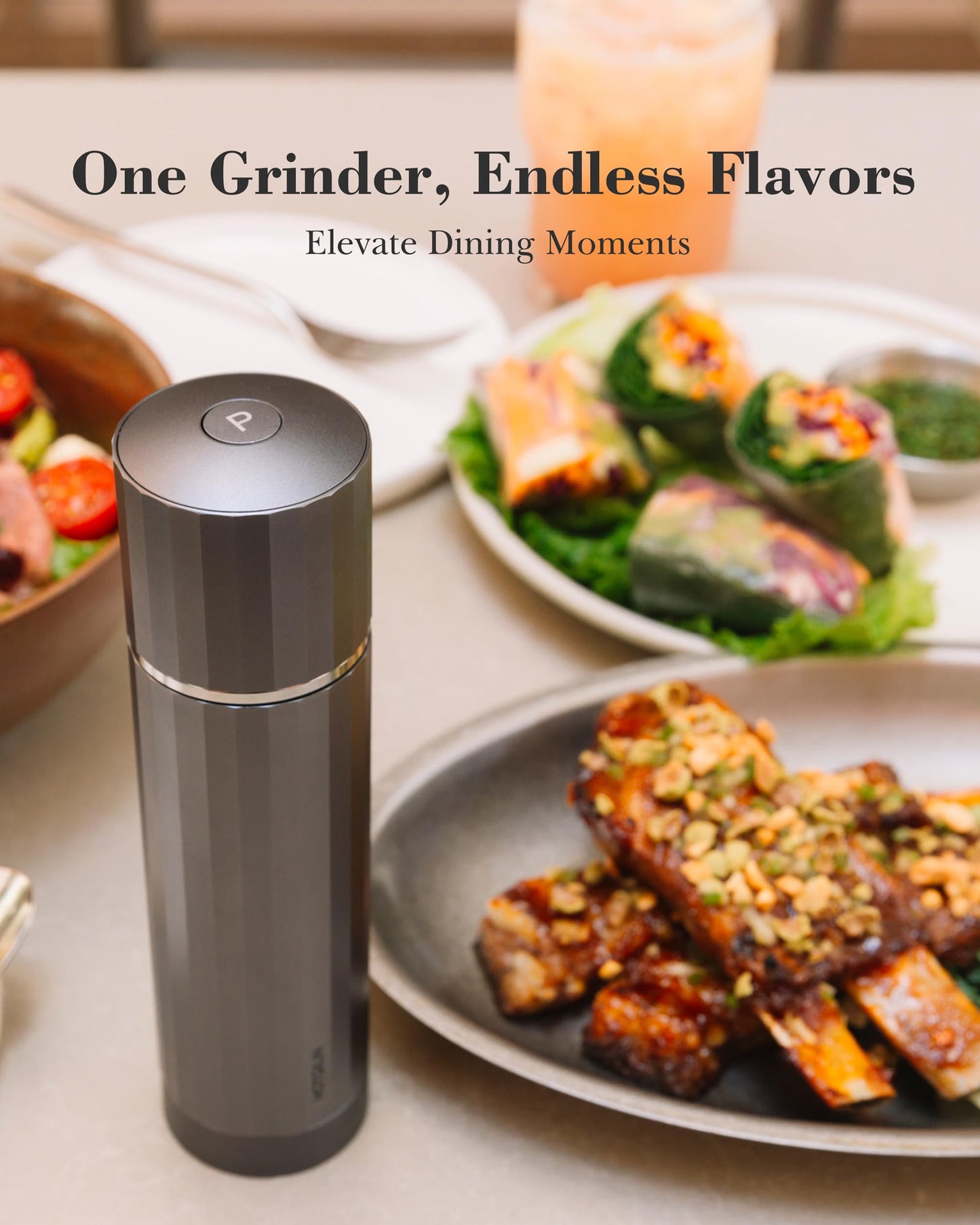 HOTQILIN Manual Pepper Grinder, Heavy Duty Metal Pepper Mill with Adjustable Coarseness, High Output Grinding, Magnetic Powder Chamber, Refillable Pepper Grinder for Kitchen(Deep Gray)