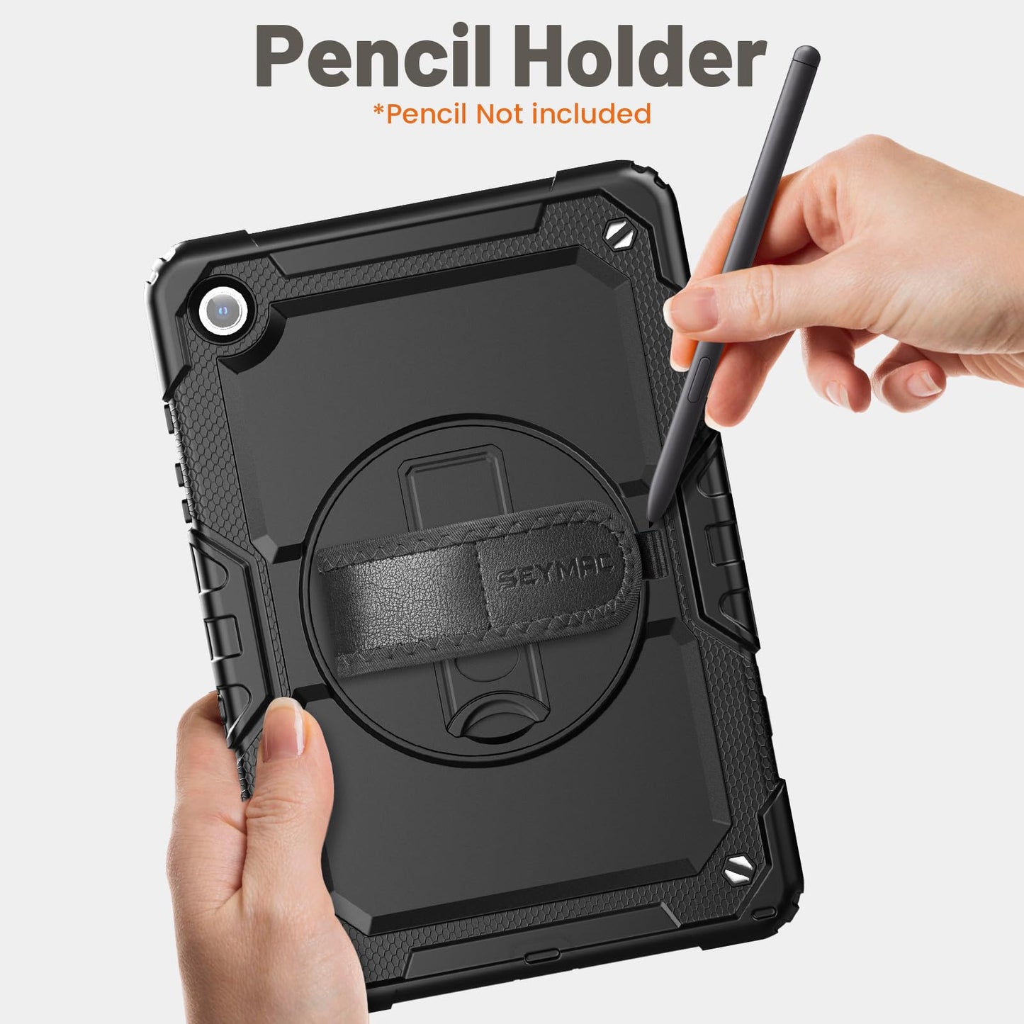 SEYMAC Case for Samsung Galaxy Tab A9 Plus 11 inch 2023, Shockproof Protective Galaxy A9 Plus Tablet Case With Screen Protector/Hand Strap/Rotating Stand,SM-X210/SM-X216/SM-X218 Case, Black