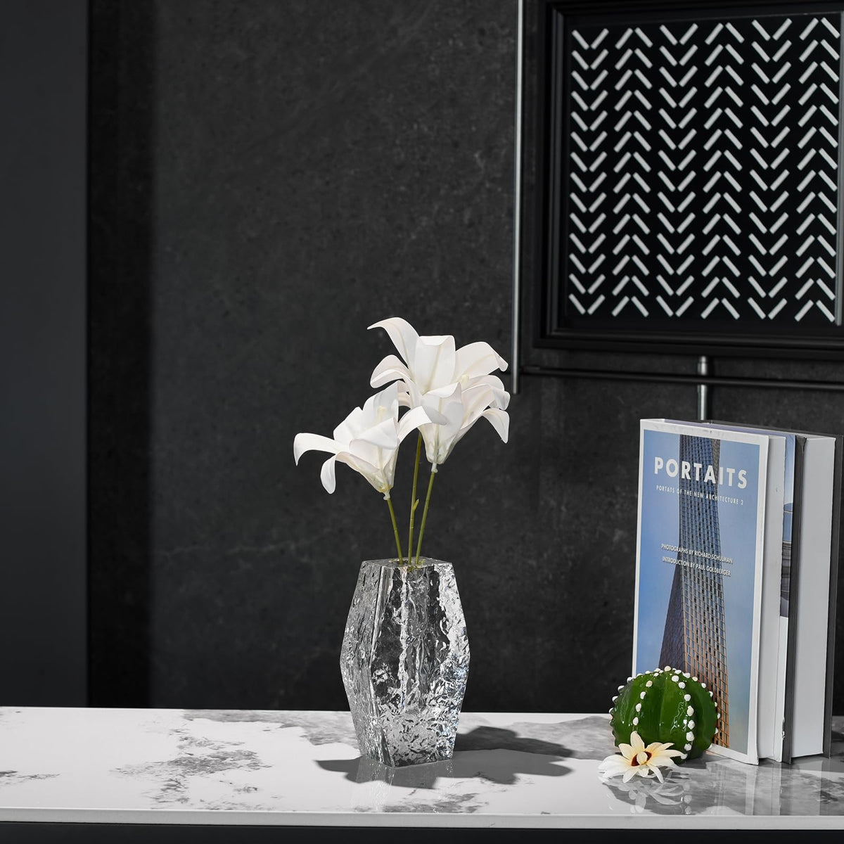 Glacier Series Crystal Vase 6.3-inch High, Modern Crystal Home Office Decor for Living Room Dining Table Centerpieces, Birthday and Wedding