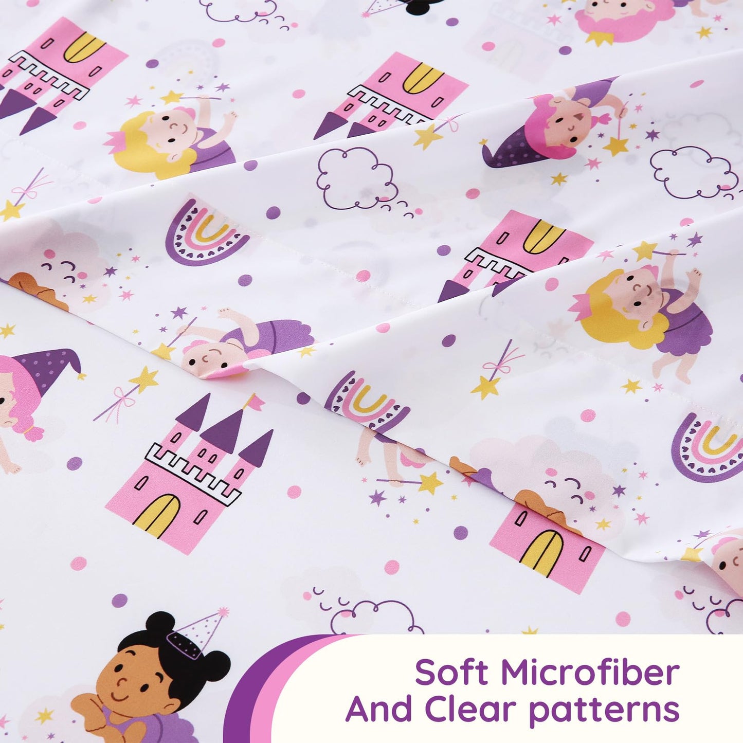 MCO Fairy Castle Twin Sheets Set Kids, Soft Microfiber Bed Sheet Set for Boy Girls, 3 Pieces Breathable Twin Sheets