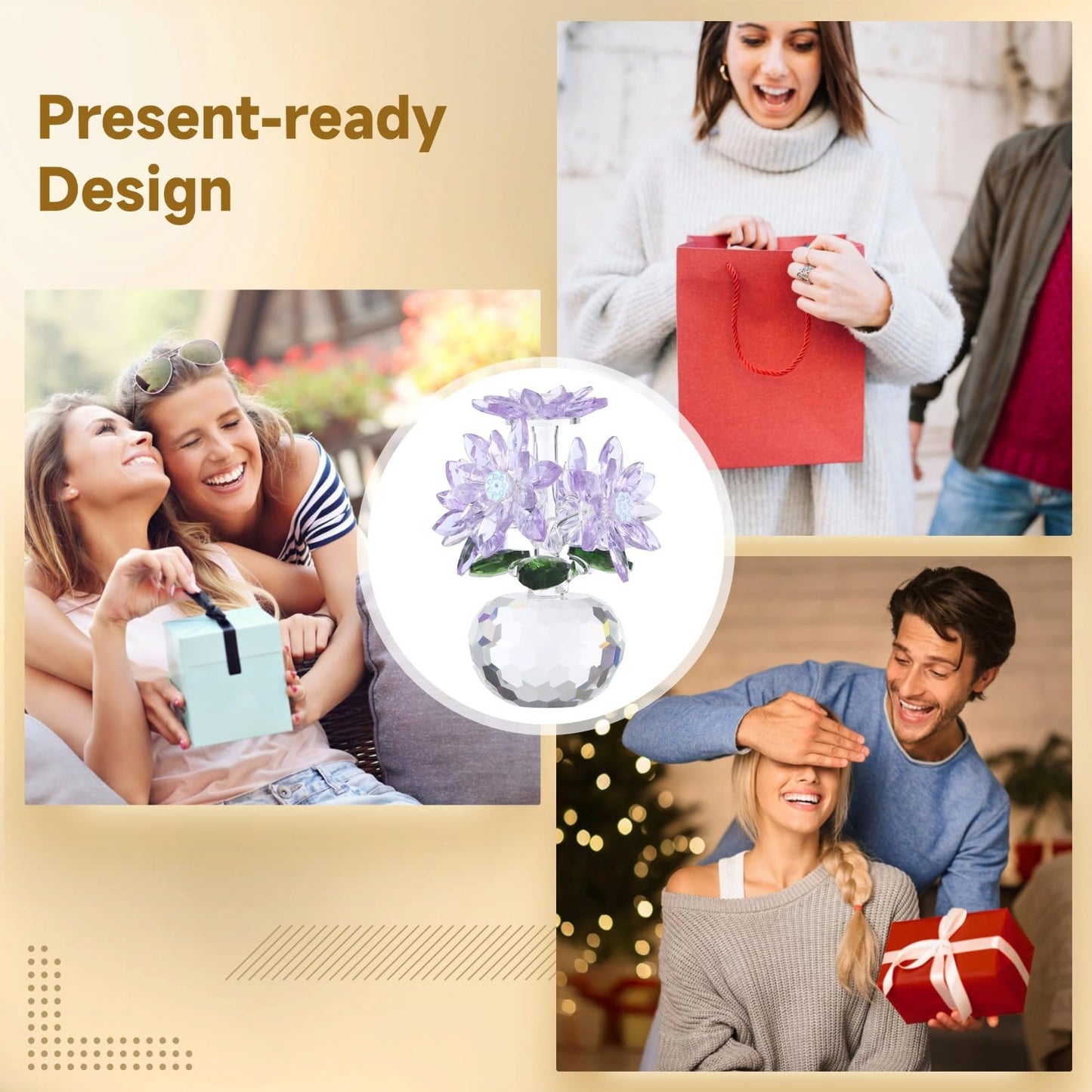 OMISTAR Crystal Purple Daisy Figurines, Crystal Flowers Daisy Decor, Small Paperweight Ornament with Present Box, Floral Collectible, Table Centerpiece for Home Decor