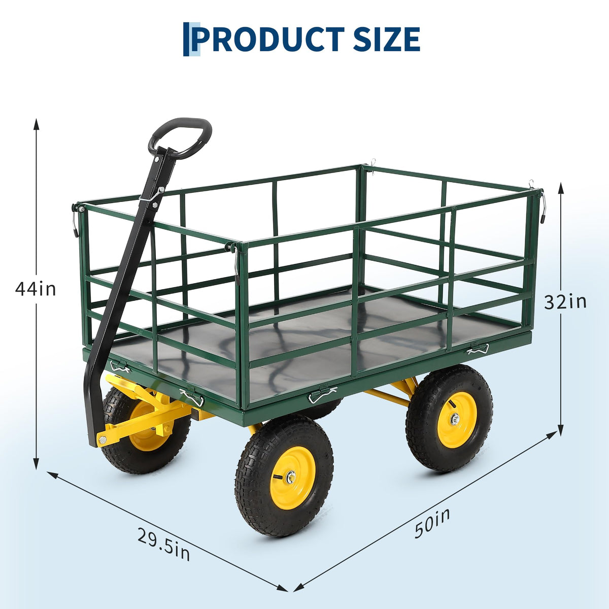 Heavy Duty 1500 Lbs Capacity Mesh Steel Garden Cart Folding Utility Wagon with Removable Sides, Garden Cart on Wheels for Gardening Soil, Tools, and Plant Transport