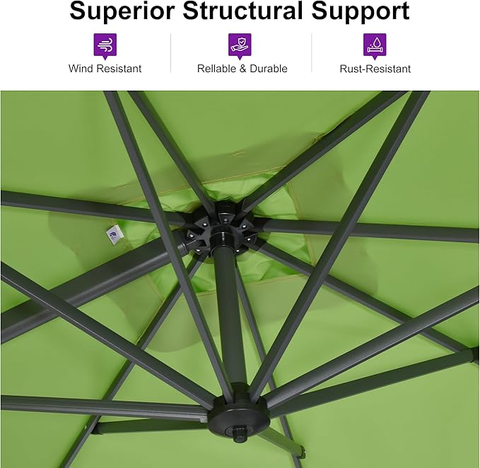 PURPLE LEAF 9 Feet Square Cantilever Umbrella Patio Umbrella with Base Outdoor Umbrella Aluminum Offset with 360-degree Rotation for Garden Deck Pool Patio Apple Green