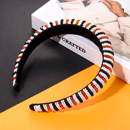 NVENF Halloween Headband Crystal Rhinestone Headbands for Women Orange Black Beads Embellished Padded Hairband Wide Bejewelled Headband Spooky Hair Accessory Gifts (Halloween)