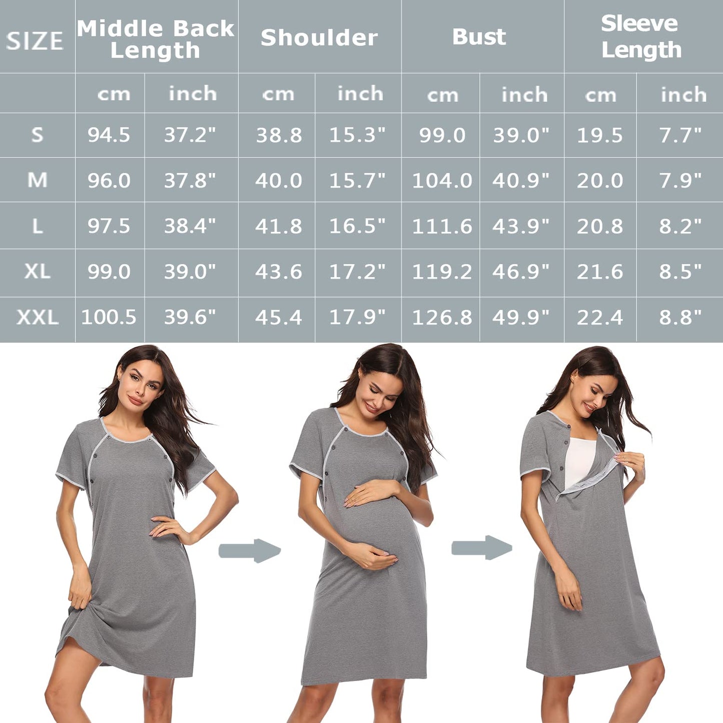 Sykooria Women's Maternity Nightdress Breastfeeding Nightwear Short Sleeve Nursing Nightgown Button Down Sleep Shirt V Neck Pajama Tops Soft Loungwear For Pregnant Women(Black,M)