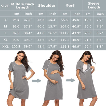 Sykooria Women's Maternity Nightdress Breastfeeding Nightwear Short Sleeve Nursing Nightgown Button Down Sleep Shirt V Neck Pajama Tops Soft Loungwear For Pregnant Women(Black,M)