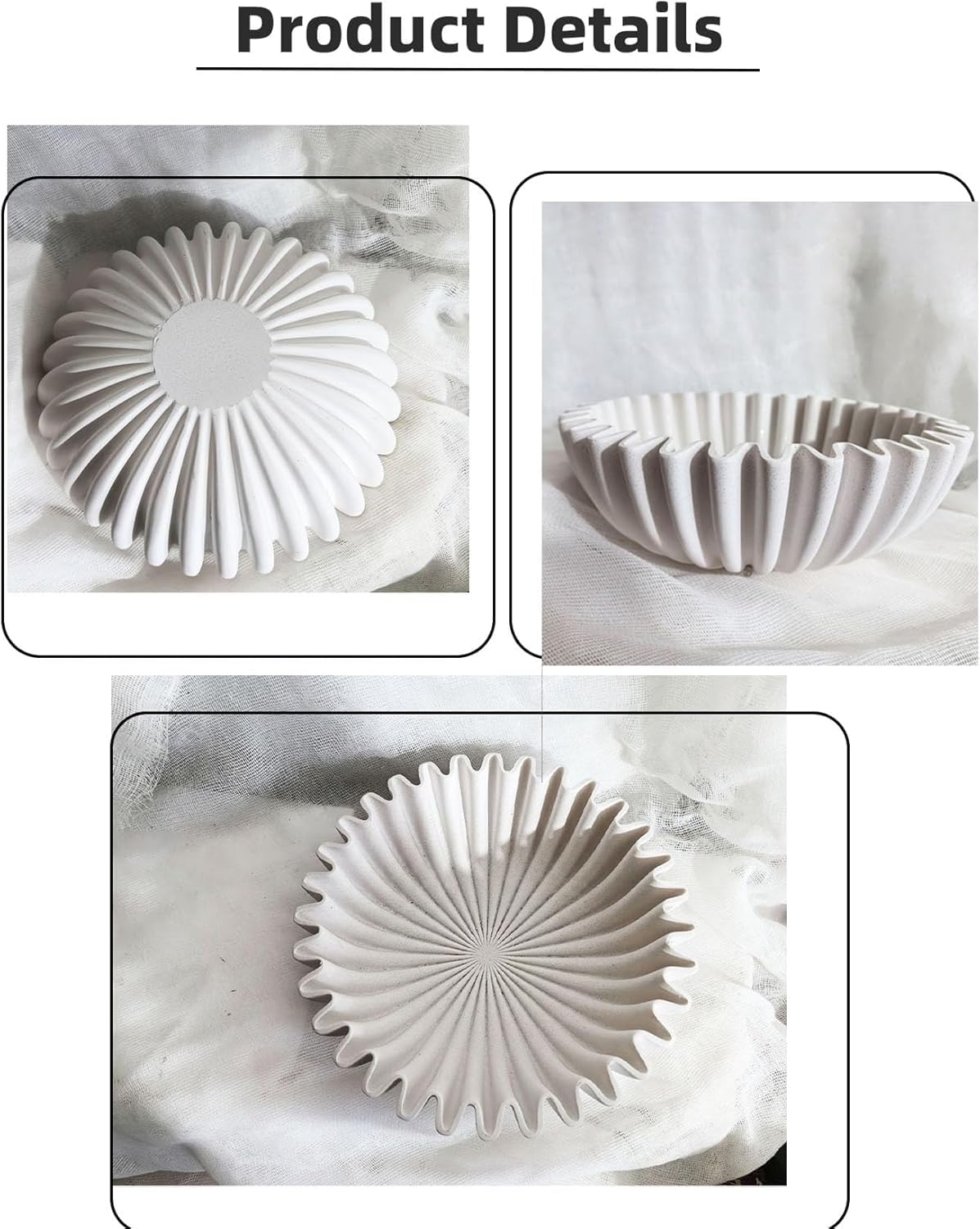 HUZHIBING Large Decorative Bowl,White Decorative Bowls for Home Decor - Ruffle Decor - Fluted Bowl - Scalloped Bowl-Stylish Key for Entry Table