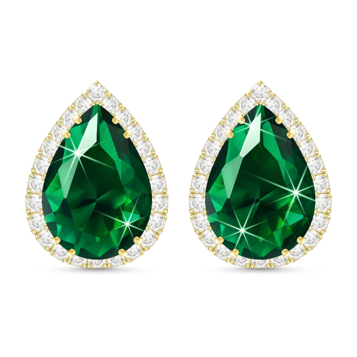 Linawe Emerald Gold Cubic Zirconia Earrings Studs, Statement Imitation Diamond Stud Earrings Women, Teardrop Rhinestone Crystal Formal Earring Set, Wedding Bridal Bridesmaid Jewelry
