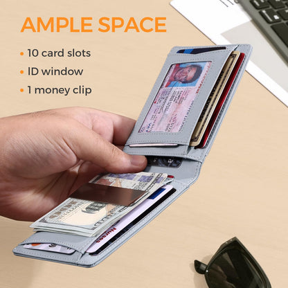 RUNBOX Slim Money Clip Wallets for Men RFID Blocking 11 Card Holder Minimalist Small Leather Bifold Novelty Men's Wallet Front Pocket Gift Box
