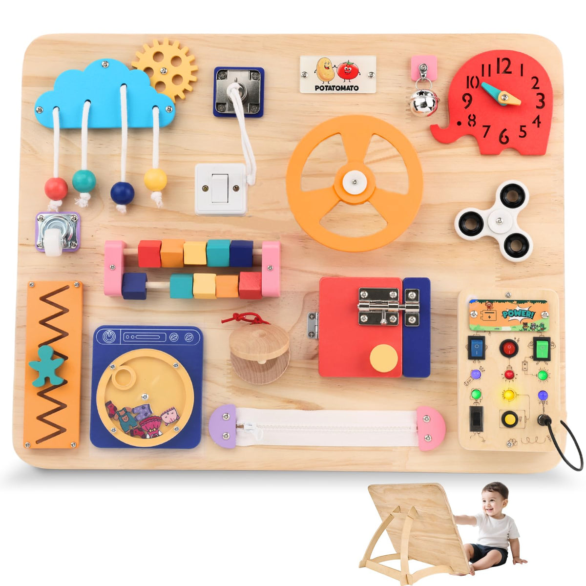 Large Montessori Busy Board for Toddlers,Wooden Sensory Toy