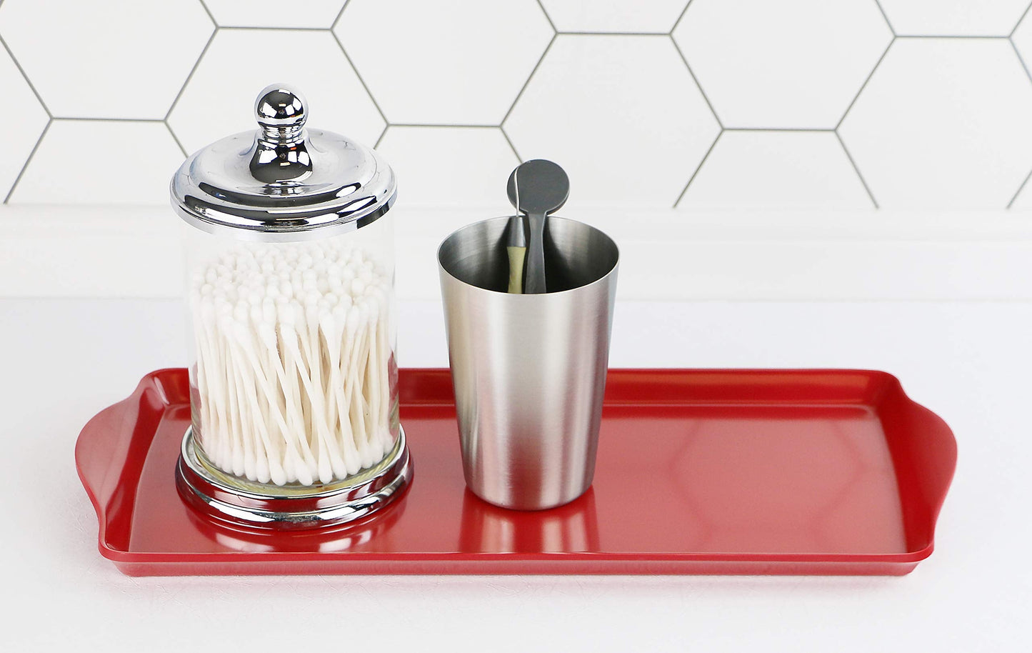Reston Lloyd Melamine Plastic Tidbit Tray, BPA-Free, Food Safe, Multipurpose Platter Serving Tray, Bathroom/Table Organizer, Red
