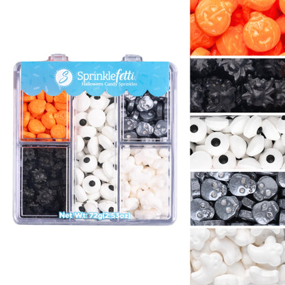 Sweets Indeed Halloween Candy Sprinkles Tacklebox – 2.53 oz Assorted Dextrose Shapes with Eyeballs, Pumpkins, Spiders, Skulls & Ghosts – Edible Decorations for Cookies, Cupcakes & Cakes