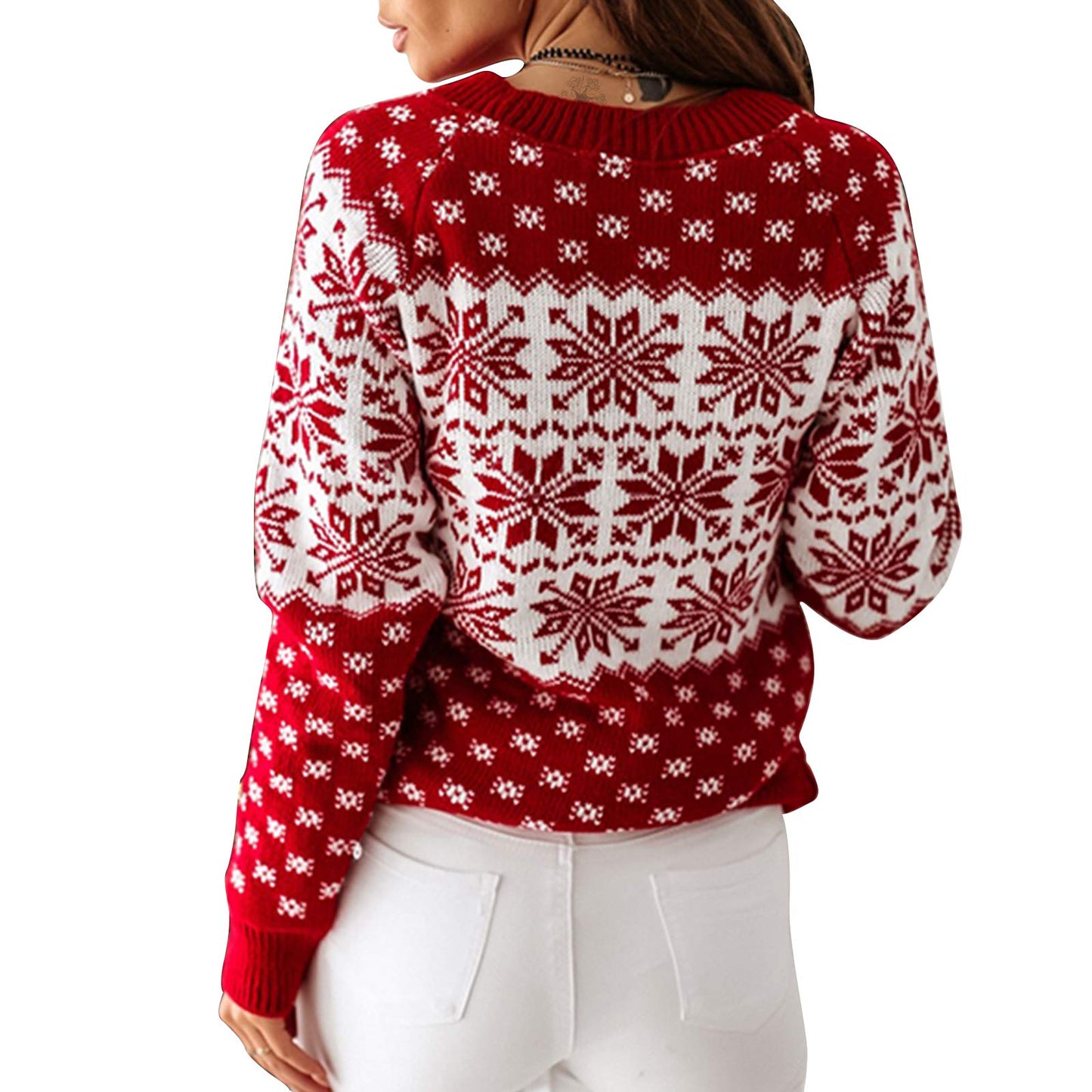 EXLURA Patterns Reindeer Ugly Christmas Crew Neck Long Sleeve Sweater Jumper Pullover Knitted Printed Tops