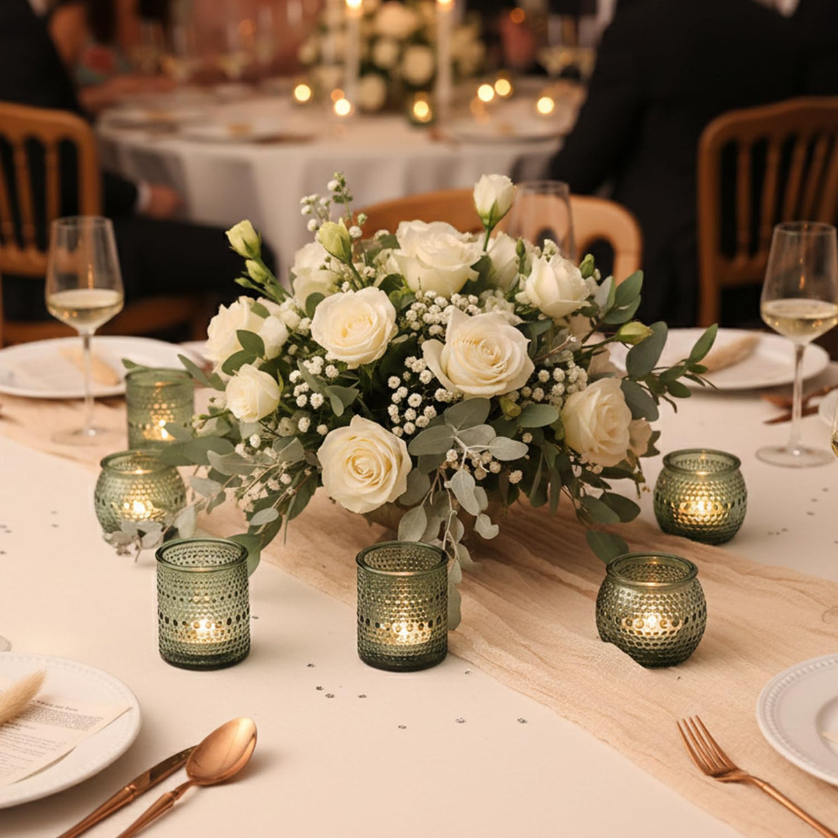 16 Pcs Green Candle Holder for Wedding Table Decor-Green Votive Candle Holders for Rustic Wedding Centerpieces, Bridal Shower Decor, Tea Party Decorations