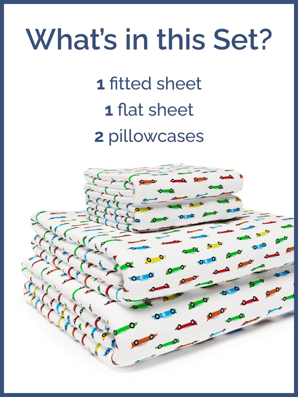 Kids Full Size Bed Sheet Set - 4 Piece Kids Loft Bed Sheets - Car Racing Themed Bedding - Soft, Cute and Cozy - Breathable & Machine Washable - Cartoon Racing Bed Set for Boys, Girls, Teens & Toddlers
