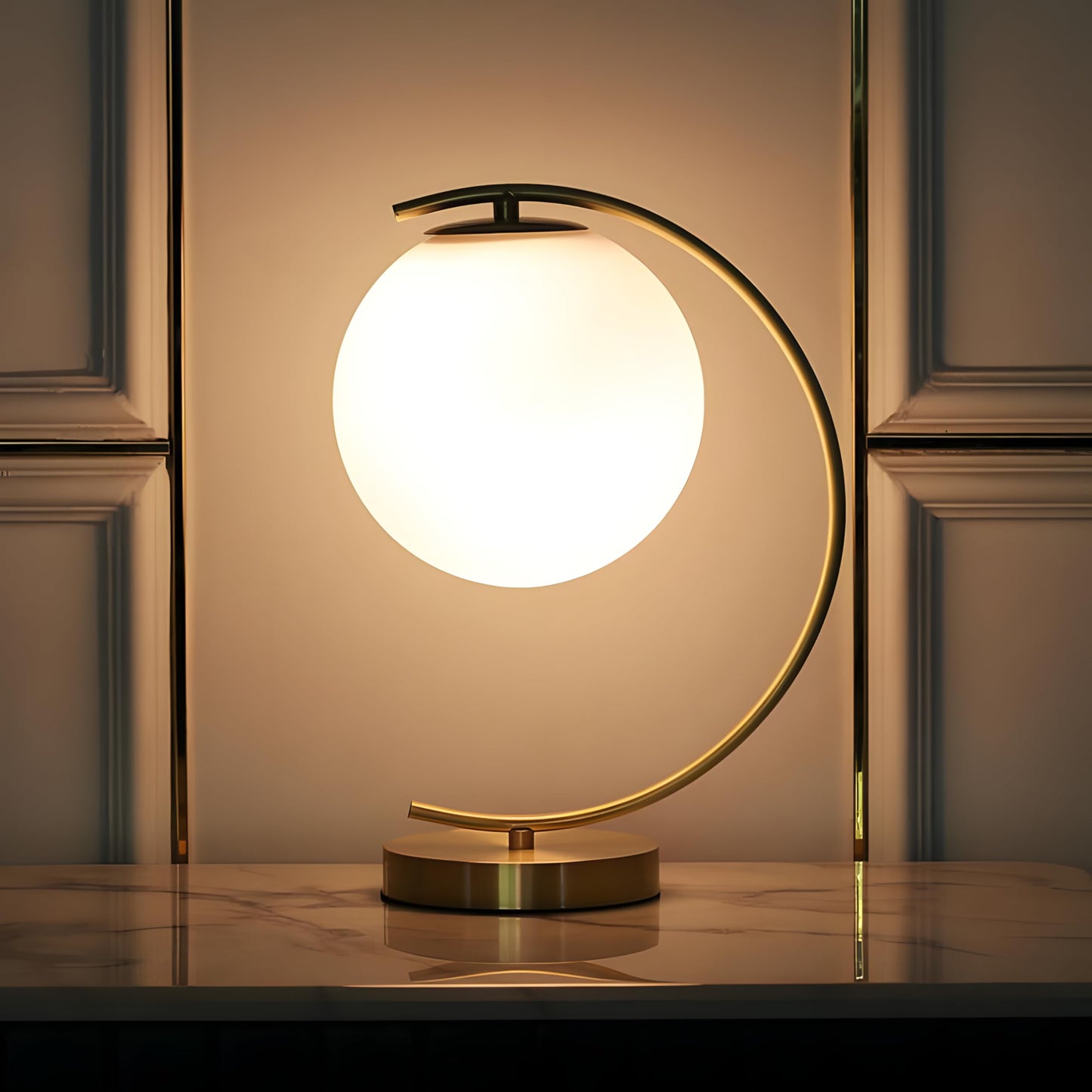 KCO Lighting Mid-Century Bedside Table Lamp Modern Glass Ball Desk Lamp Gold Reading Lamp Moon Shape Metal Table Light for Bedroom Living Room Office