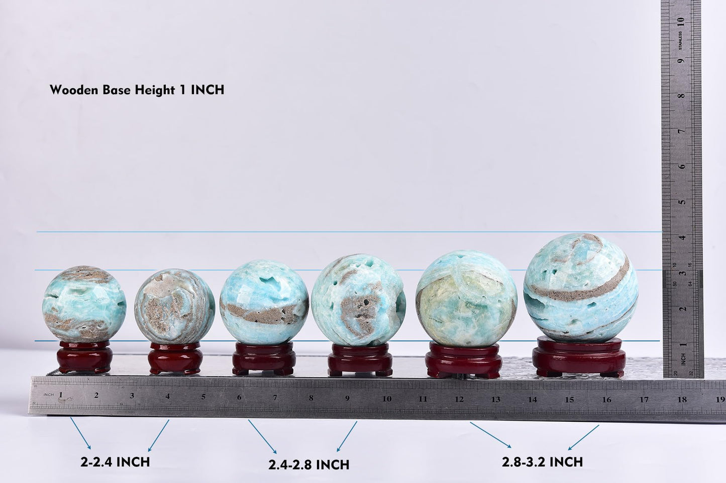 AMOYSTONE Blue Hemimorphite Orb 2.4-2.8" Spiritual Energy Stone Sphere with Wood Stand