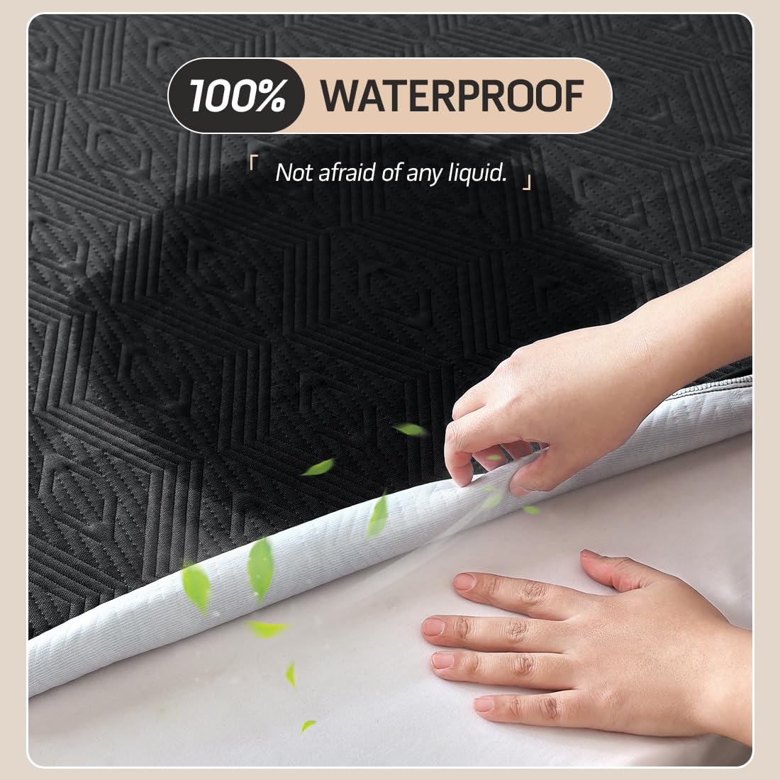 Black Premium Jacquard 100% Waterproof King Mattress Protector, Noiseless, Anti - Slip, Breathable Bed Cover, Rayon from Bambo, Quilted, Mattress Pad Sheet, Deep Pocket 8"-21"