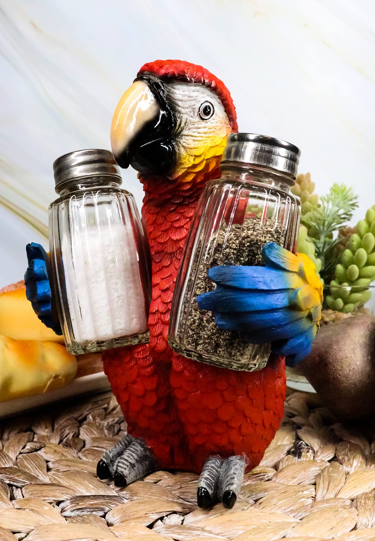 Ebros Tropical Rainforest Rio Red Scarlet Macaw Parrot Bird Salt And Pepper Shakers Holder Figurine Set 6.75"H Nautical Table Decore or Decorations For Spice Racks Holders Organizers Kitchen And Home