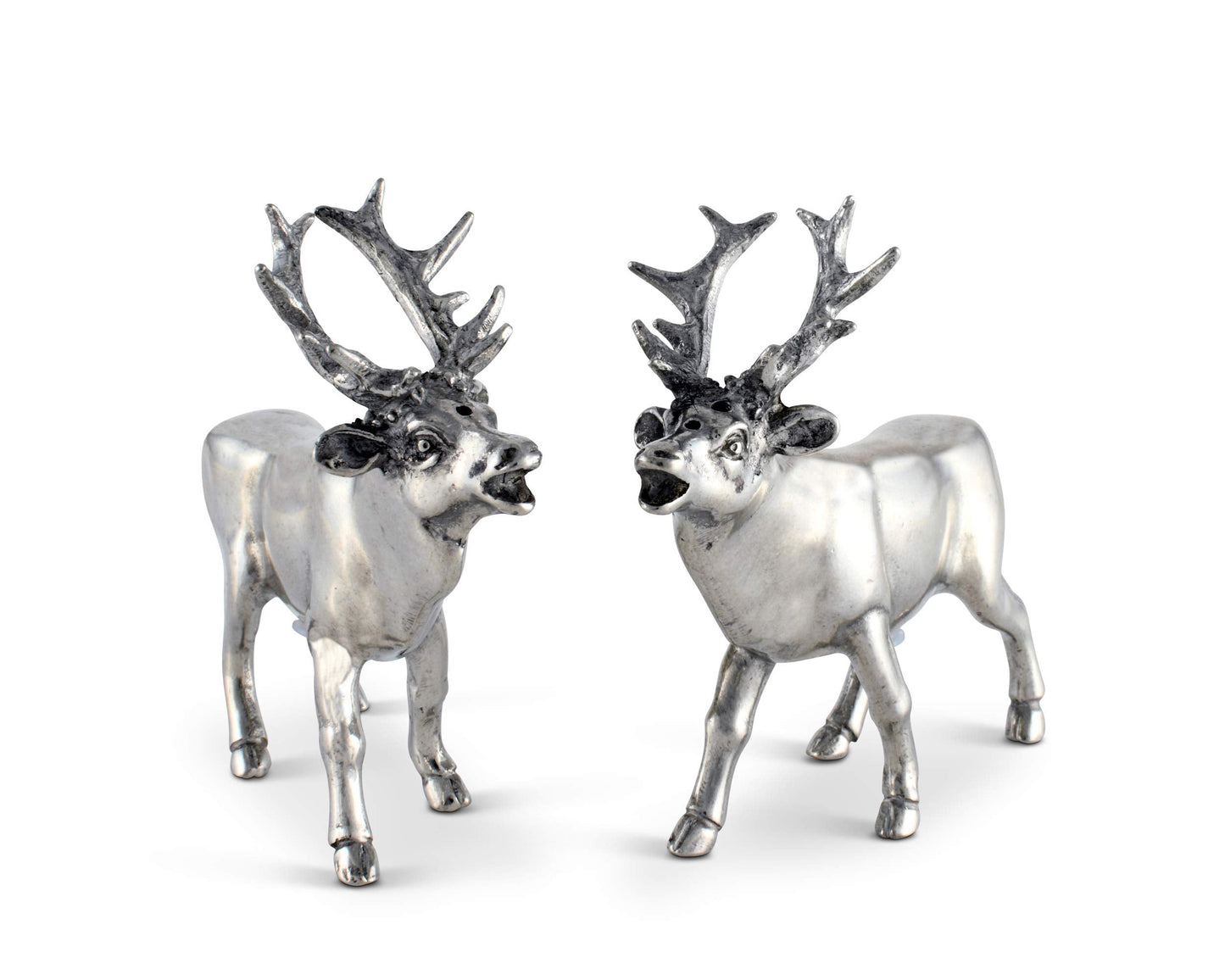Vagabond House Pewter Deer/Elk Salt and Pepper Shakers Set Artisan Designer Handcrafted for Cabin Lodge Mountain Décor 4.5 inch Tall