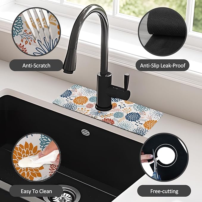 15" X 5.5" Kitchen Sink Splash Guard Faucet Mat Mandala Super Absorbent Fast