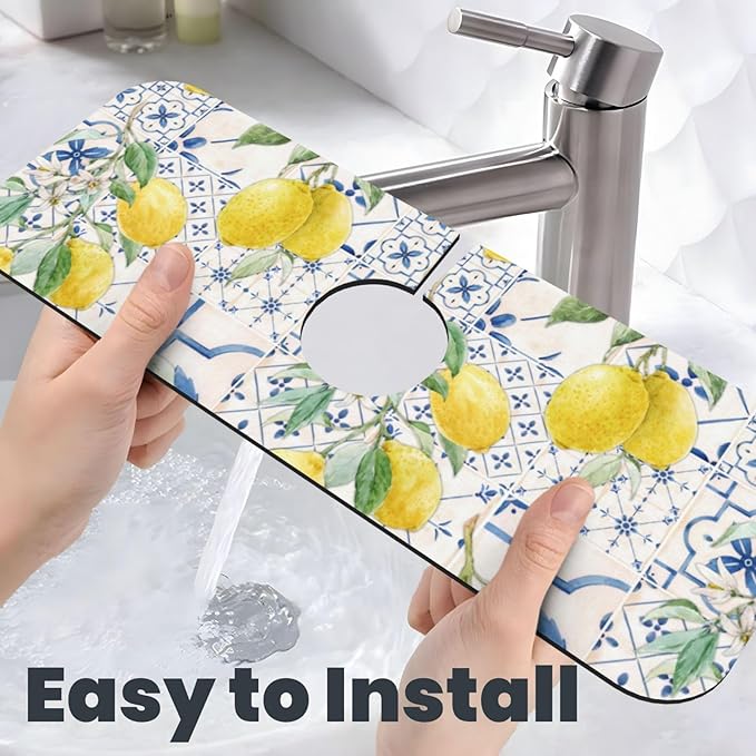 Lemon Mexican Blue Tilt Kitchen Sink Splash Guard Faucet Mat 1 Pcs, Absorbent