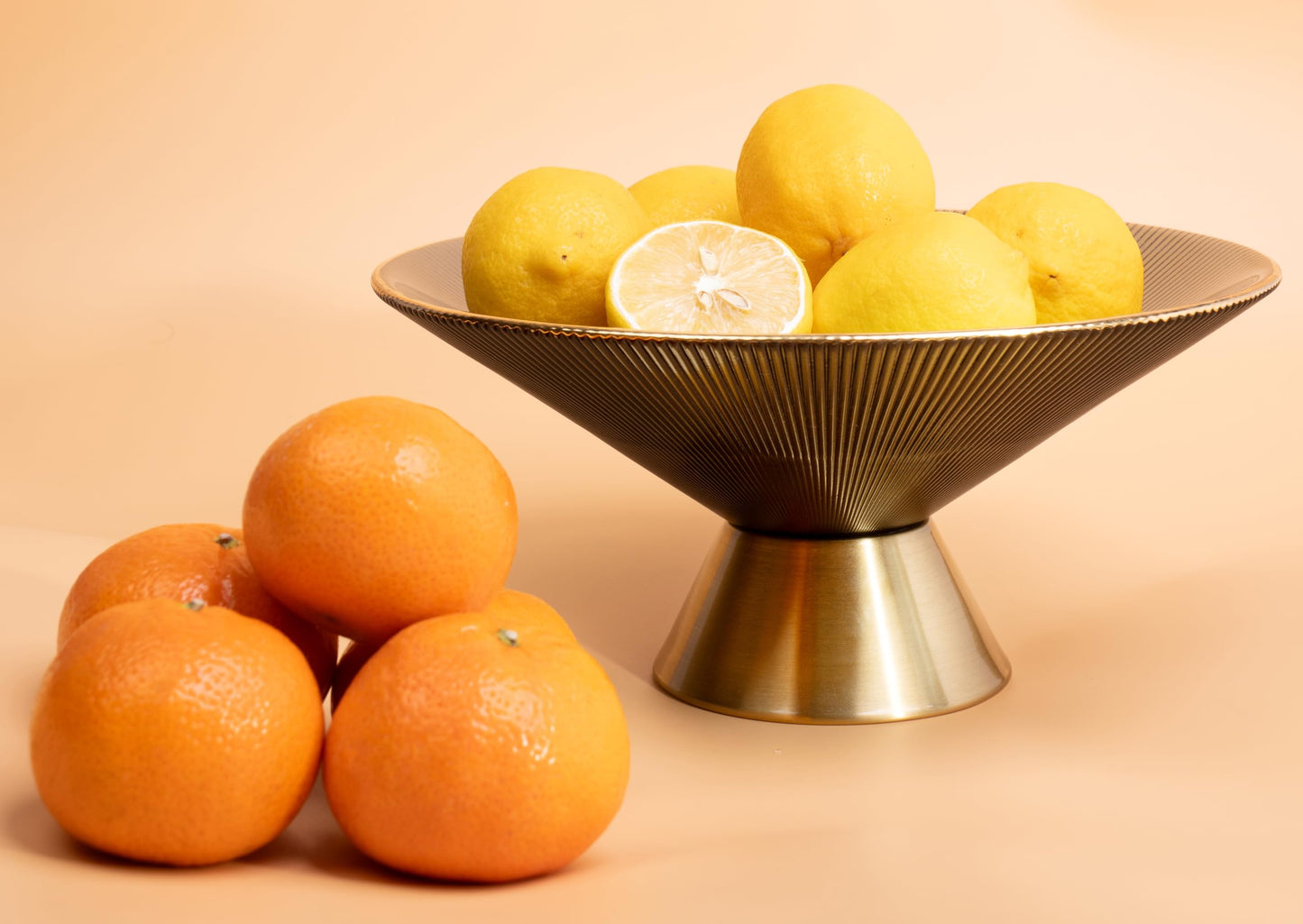 Tapered Glass Decorative Bowl(Gray), 9.8 Inches Handblown Striped Glass Bowl with Gold Trim and Rust Resistant Metal Base,Decor Fruit Bowl for Home Decor,Table Centerpiece,Kitchen Island,Dining Decor