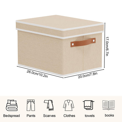 YheenLf Storage Boxes with Lids, 10.2×7.8×6.7 Inch Storage Baskets, Closet Organizers for Shelves Organizing with Handles, Beige, 5-Pack