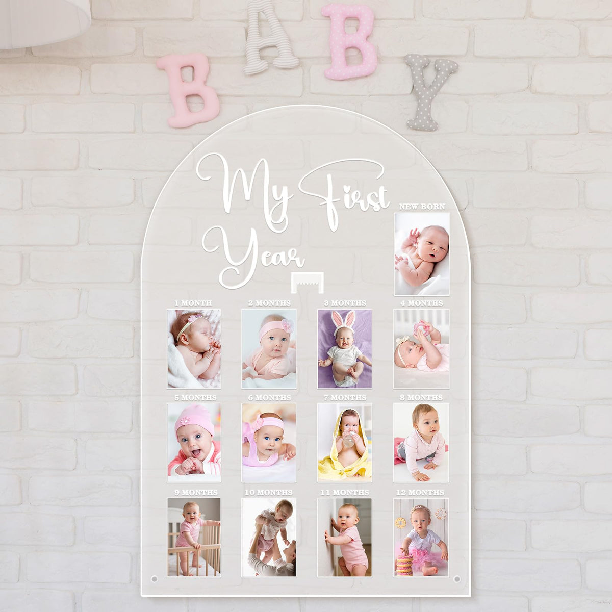 Lineshading My First Year Photo Frame Acrylic 18 x 12 Inch Large 12 Monthly Milestone Photo Board Picture Frame Display Hanging/Standing Baby Memories Collage Gift for 1st Birthday Newborn Keepsake