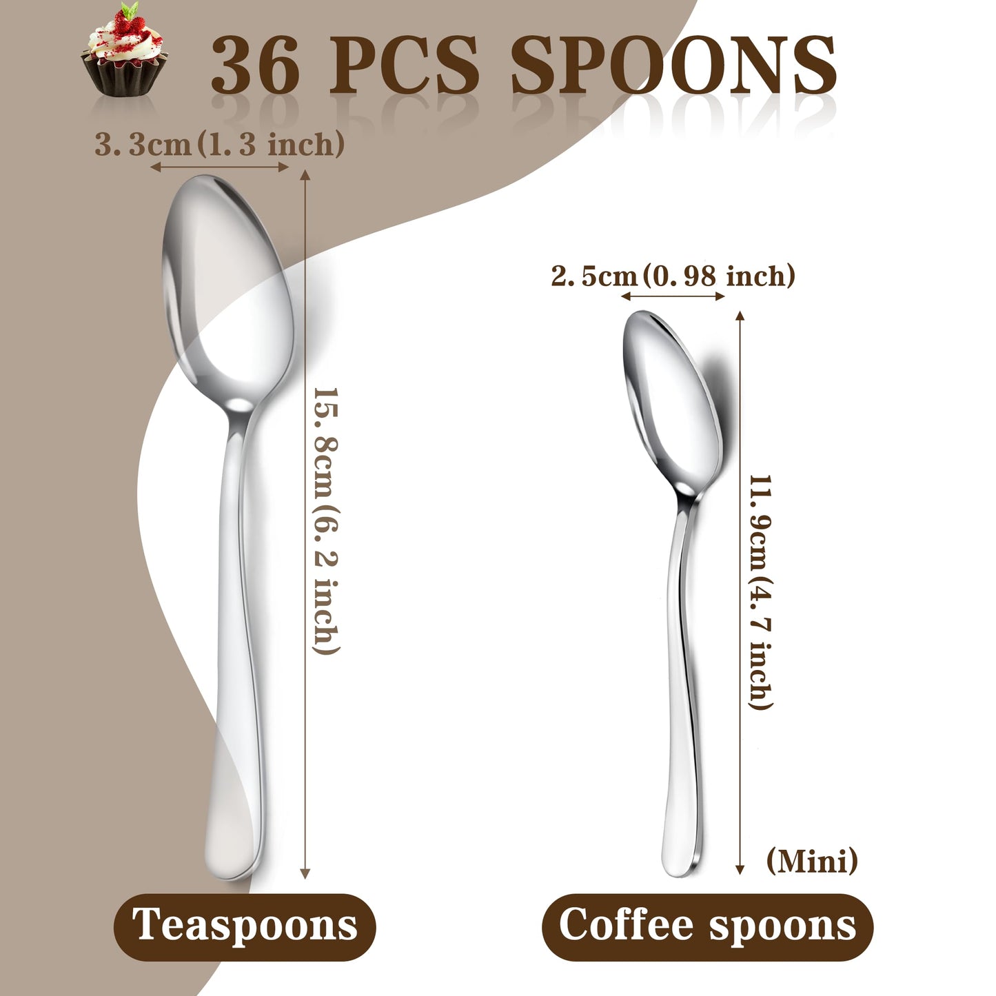 Pleafind 36Pcs Coffee Spoons, 4.7 Inch Spoons Silverware, Stainless Steel Tea Spoon, Mini Spoon, Mirror Polished Teaspoons for Home, Kitchen, Restaurant, Dishwasher Safe