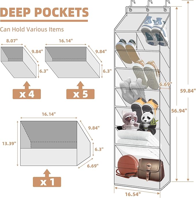 STORAGE MANIAC Over the Door Shoe Organizer Heavy-Duty Large Deep Pocket