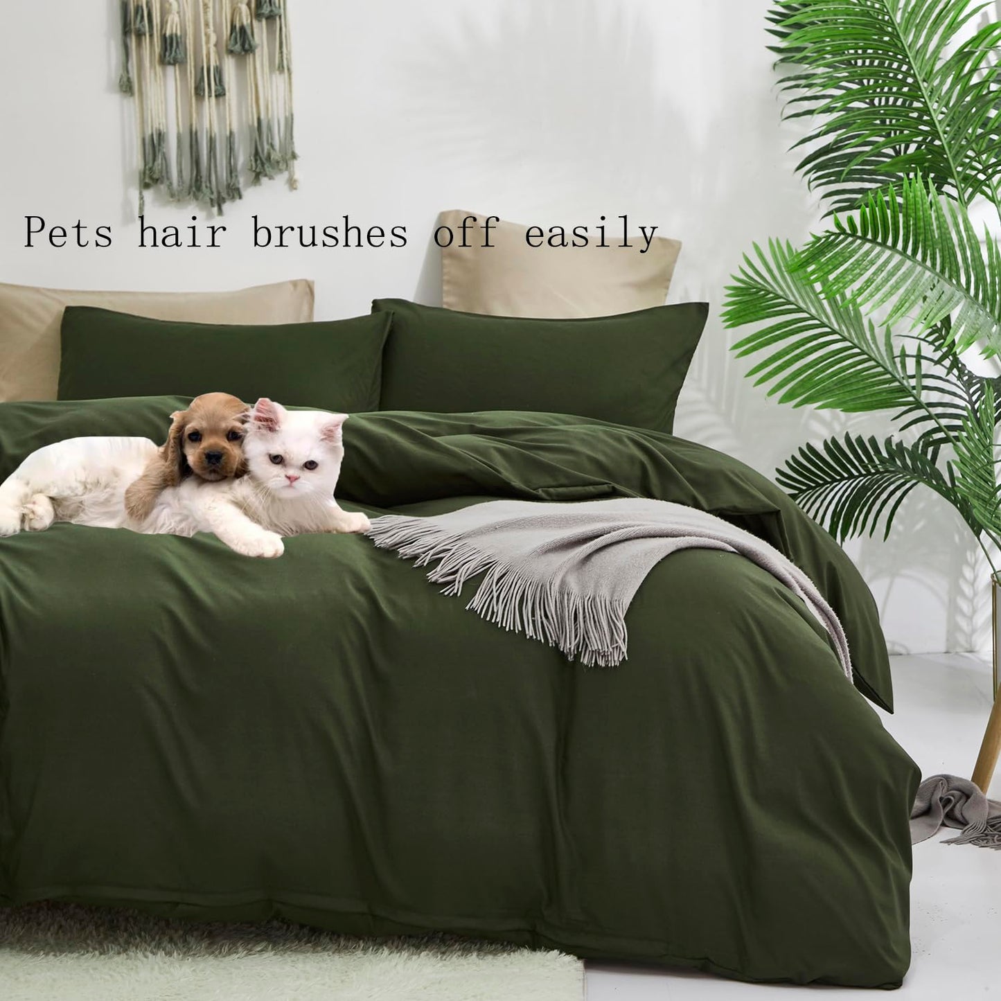 KAREVER Army Green Comforter Queen Dark Green Bedding Set Olive Green Comforter Set Queen Men Breathable 3 PCs Comforter Set 1 Queen Comforter (90x90 inches) with 2 Pillowcases (20x26 inches)