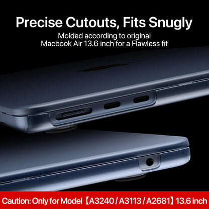 Compatible for MacBook Air 13.6 inch Case M4 M3 M2 2025 2024-2022 Release Model A3240 A3113 A2681, Sturdy Protective Plastic Hard Shell Case Cover for MacBook Air M2 13 inch - Midnight Clear