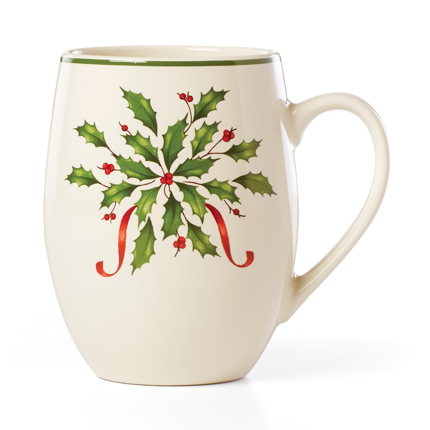 Lenox Coffee Mug, 18 Oz Holiday Cocoa Mug Set, Stoneware Material, Microwave and Dishwasher Safe, Christmas Holly Drinkware Set, Christmas Decorations, Holly Design (Red/Green, 18 Oz, 1 Piece)
