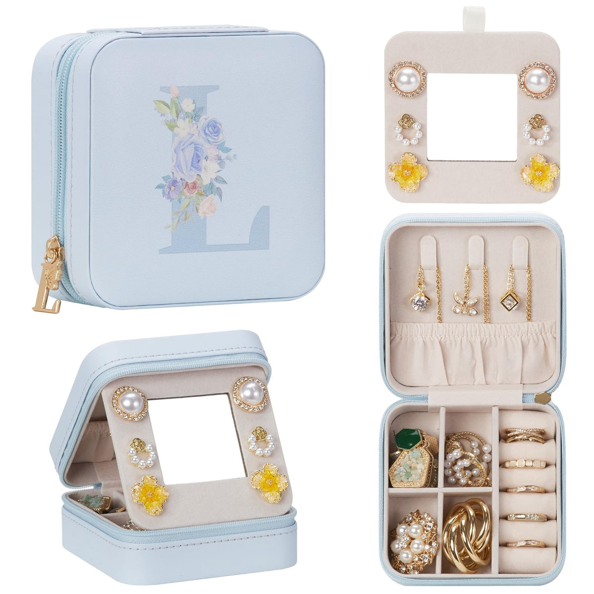 Enthralite Travel Jewelry Box for Gift: Traveling Jewelry Case for Girls Women - Mini Organizer for Necklaces Earrings Blue L