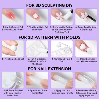 Makartt Clear Gel Builder Kit: Self-Levelling, Long Lasting Extension Hard Gels for Strengthener, Broken Nails Repair Gel Kit with Paper Forms, Dual forms, Nail File and Dual-End Brush 1.06 oz