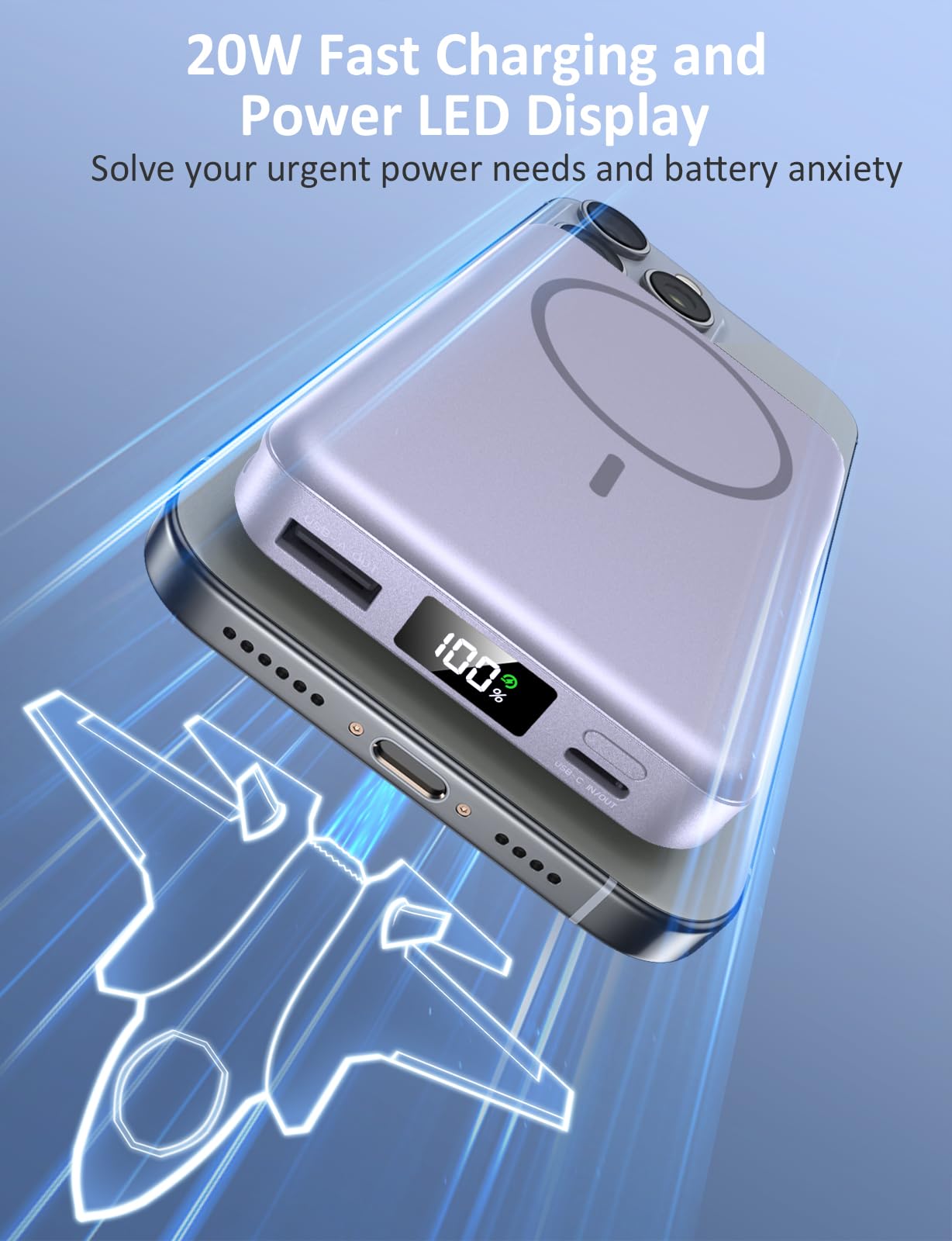 Magnetic Portable Charger, 10000mAh Power Bank, 5 in 1 Portable Charger with Built in Cable, 20W Fast Charging for Magsafe Battery Pack Compatible with iPhone 17/16/15/14/13/12 Pro/Pro Max Series