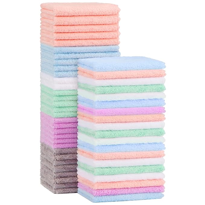 Orighty Baby Washcloths 50-Pack, Microfiber Coral Fleece Baby Face Towels
