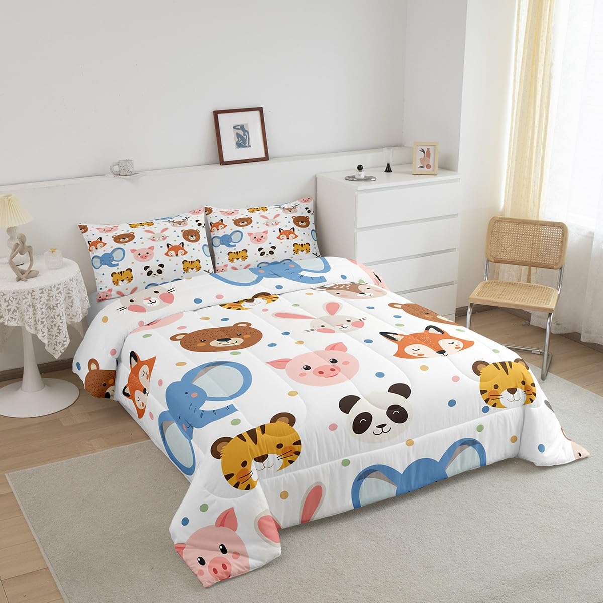 Feelyou Zoo Animal Comforter Set Twin Size Cartoon Animal Bedding Set for Boys Girls Teens Bedroom Decor Wildlife Comforter Women Men Africa Safari Duvet Set with 1 Pillow Case