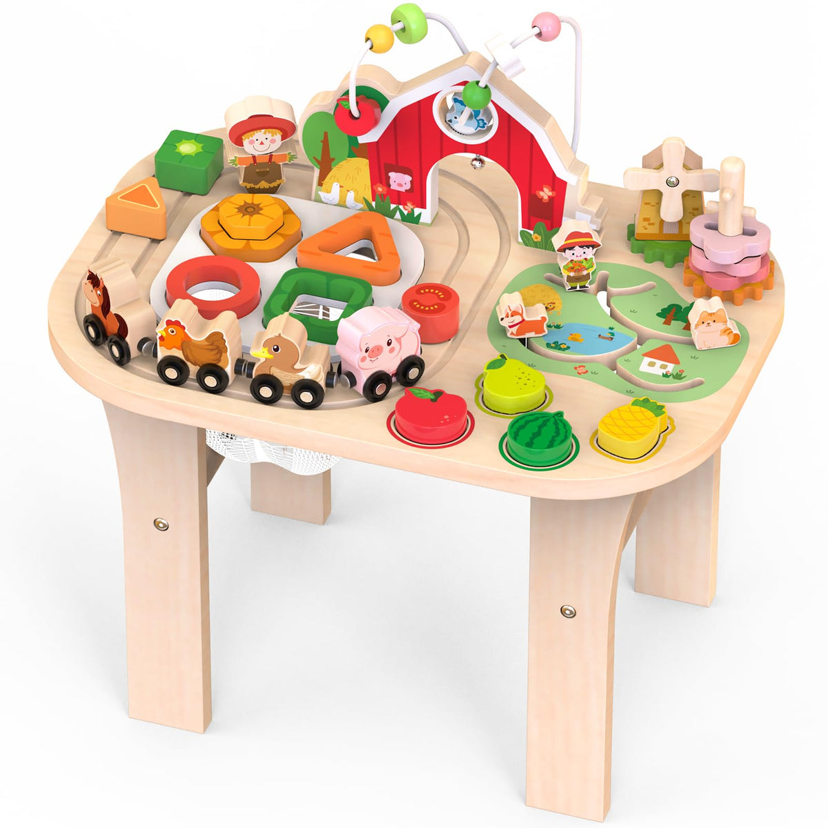 Weilim Montessori Activity Table for 1 Year Old, Wooden Farm Toddler Toy