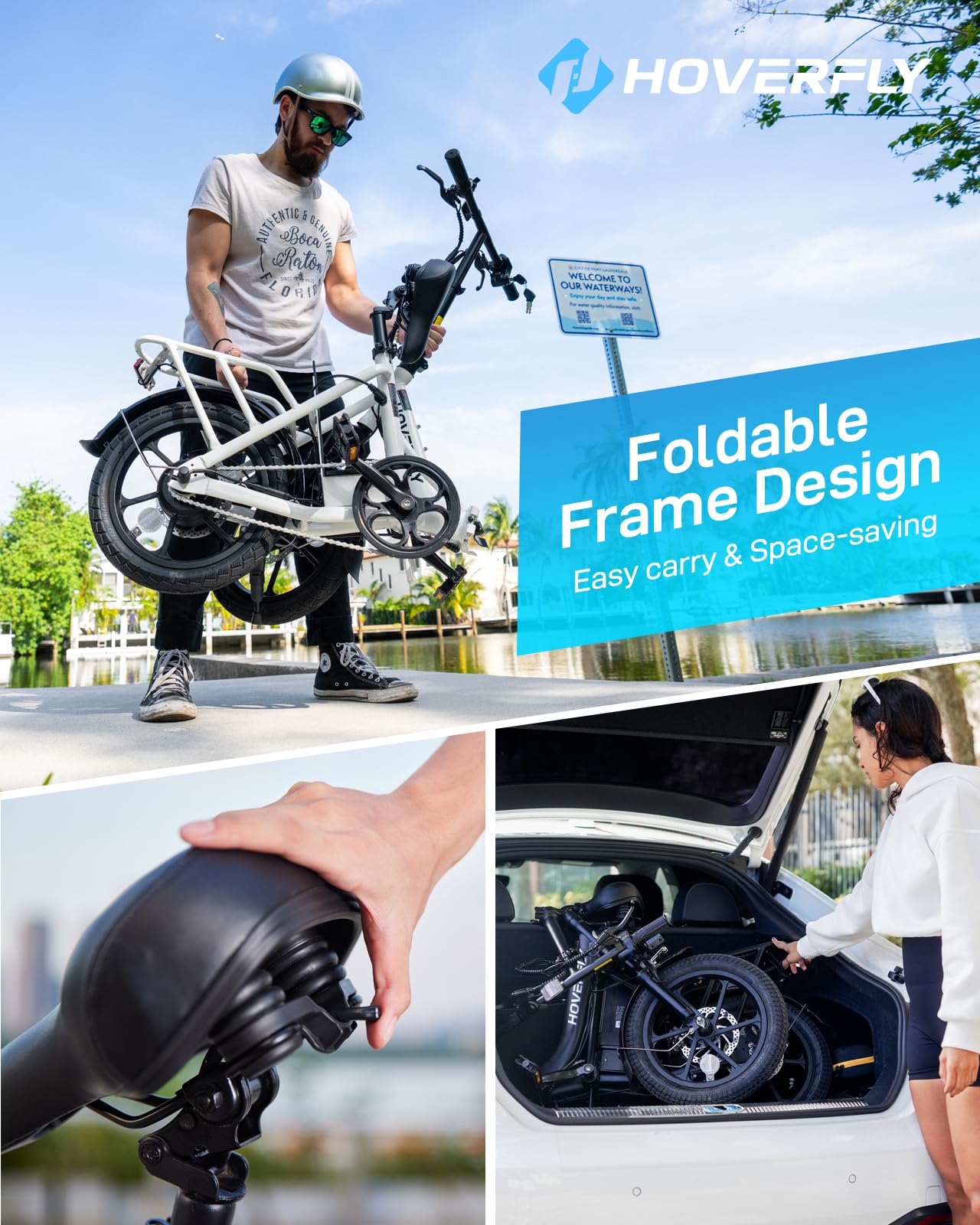 Hoverfly H3 16" Electric Bike, Max 28Miles Range(Pedal-Assist) & Speed 15.5 Mph Power by 500W Peak Motor, Folding E-Bike with Removable Battery, Front Suspension, Commuter Electric Bicycle Adults